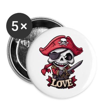 Chibi Cool and Funny Love Pirate Skeleton - Buttons large 2.2''/56 mm (5-pack) - white - Front