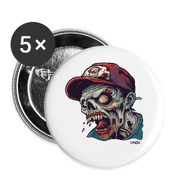 Casquette de baseball portant un zombie en colère - Lot de 5 grands badges (56 mm) - blanc - Devant