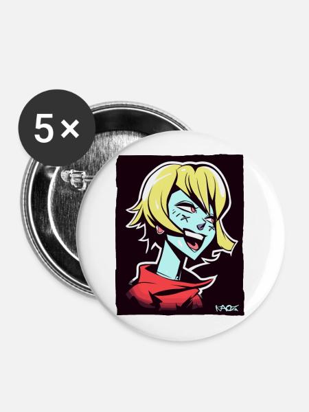 Cooles und glückliches Anime-Mädchen - Buttons groß 56 mm (5er Pack) - Weiß