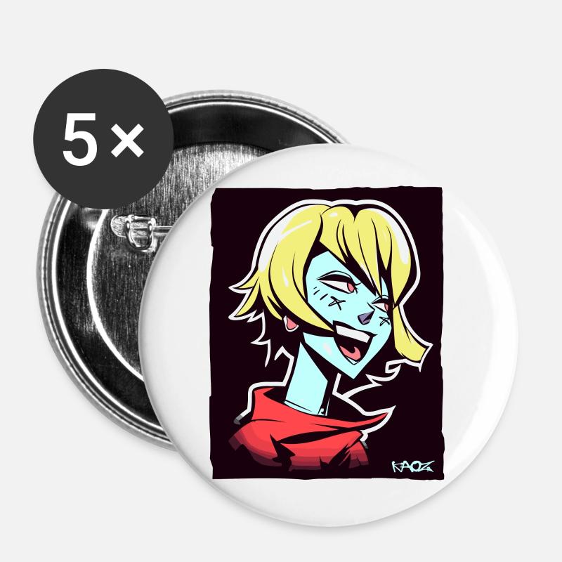 Cooles und glückliches Anime-Mädchen - Buttons groß 56 mm (5er Pack) - Weiß