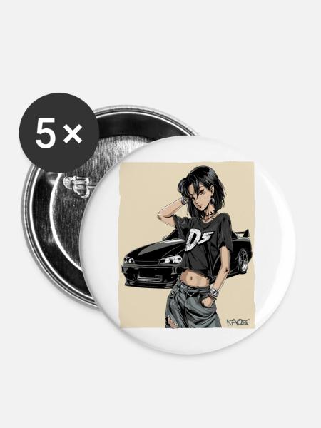 Anime Driver: Japanese JDM Car - Buttons large 2.2''/56 mm (5-pack) - white