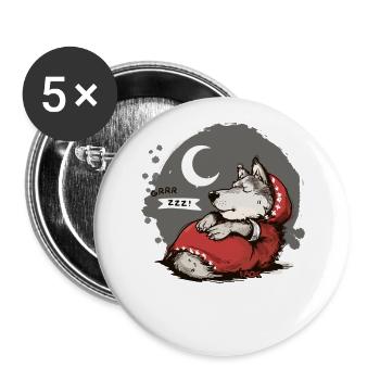 Schlafender großer böser Wolf: Oma Mond und Sterne - Buttons groß 56 mm (5er Pack) - Weiß - Vorne