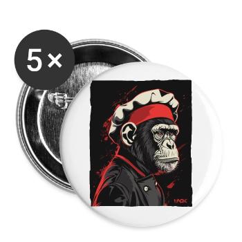 Affe-Küchenchef und Affen-Koch - Buttons groß 56 mm (5er Pack) - Weiß - Vorne