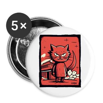 Keine Freude wütende, lustige japanischer Katze - Buttons groß 56 mm (5er Pack) - Weiß - Vorne