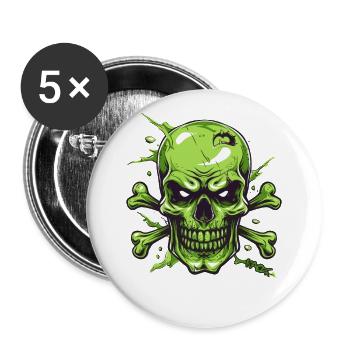 Crâne vert en colère - Lot de 5 grands badges (56 mm) - blanc - Devant