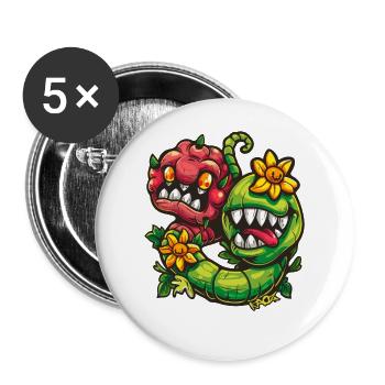 Lustige Monster-Blumen - Buttons groß 56 mm (5er Pack) - Weiß - Vorne