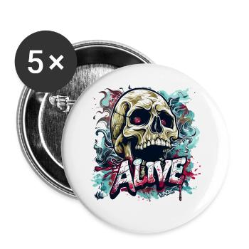 Dieser Totenkopf-Schädel lebt - Buttons groß 56 mm (5er Pack) - Weiß - Vorne