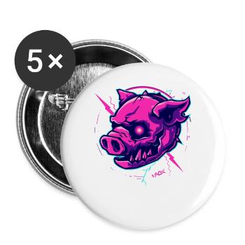 Pink Cyber Pig Punk - Buttons large 2.2''/56 mm (5-pack) - white - Front