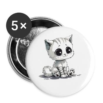 Süßes kleines trauriges Kätzchen - Buttons groß 56 mm (5er Pack) - Weiß - Vorne