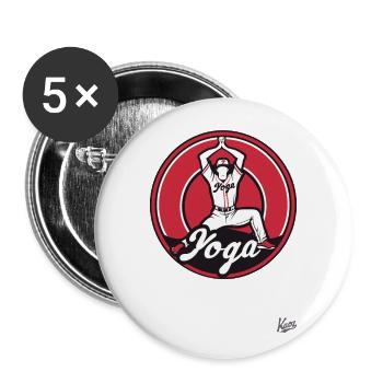 Lustige Sport Parodie: Baseball Yoga - Buttons groß 56 mm (5er Pack) - Weiß - Vorne