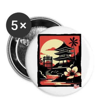 Natur Japans und ein Japanischer Pagoden-Tempel - Buttons groß 56 mm (5er Pack) - Weiß - Vorne