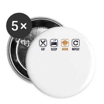 Manger Dormir Bison Répéter Buffalo Bovinae Américain - Lot de 5 grands badges (56 mm) - blanc - Devant
