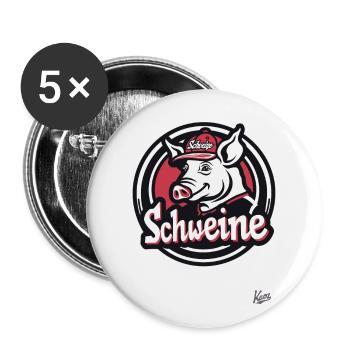 Sau-coole Kappe: Schwein im Team Schweine - Buttons groß 56 mm (5er Pack) - Weiß - Vorne