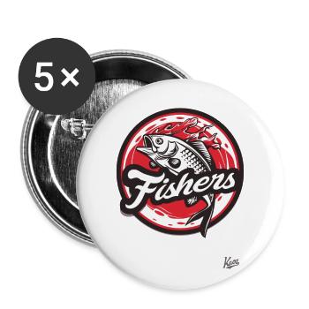 A fish for anglers and fishermen - Buttons large 2.2''/56 mm (5-pack) - white - Front