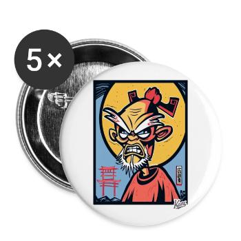Vieux Dessin Animé Japonais En Colère Grand-Père Samouraï - Lot de 5 grands badges (56 mm) - blanc - Devant