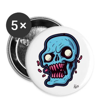 abstrakter blauer Totenkopf - Buttons groß 56 mm (5er Pack) - Weiß - Vorne