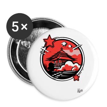 Japans Japanischer Shinto-Pagoden-Tempel - Buttons groß 56 mm (5er Pack) - Weiß - Vorne