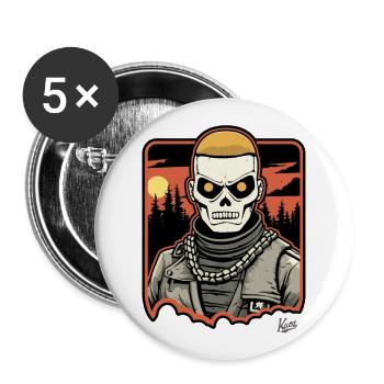 Natur-Nacht des Freaks: Totenkopf Rocker - Buttons groß 56 mm (5er Pack) - Weiß - Vorne