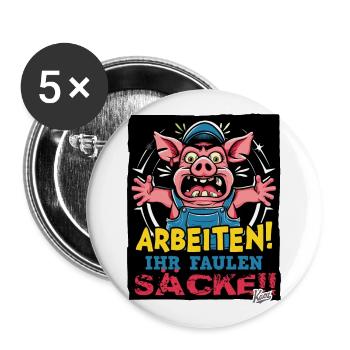 Foreman Pig, Working Her Lazy Sacks - Buttons large 2.2''/56 mm (5-pack) - white - Front