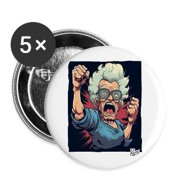 Super vieille mamie lève le poing dans la bataille - Lot de 5 grands badges (56 mm) - blanc - Devant