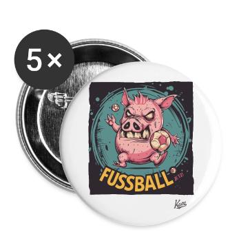 Fußball-Schwein: Wir wollen Fußball jetzt - Buttons groß 56 mm (5er Pack) - Weiß - Vorne