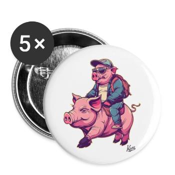 Ein Schwein reitet auf einem anderen Schwein - Buttons groß 56 mm (5er Pack) - Weiß - Vorne
