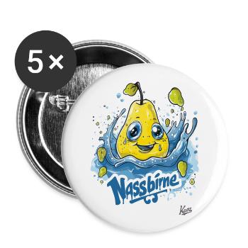Funny Water Wet Pear : Une poire mouillée - Lot de 5 grands badges (56 mm) - blanc - Devant