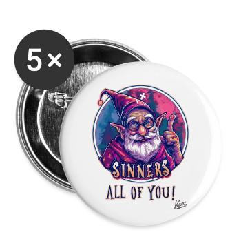 Gnome Grandpa Wizard, Sinners, All of You - Buttons large 2.2''/56 mm (5-pack) - white - Front