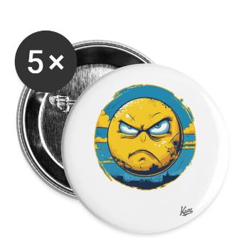 Gelbe und Blaue Wütende Ukrainische Sonne - Buttons groß 56 mm (5er Pack) - Weiß - Vorne