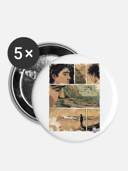 Comic der Einsamkeit am Strand - Buttons groß 56 mm (5er Pack) - Weiß