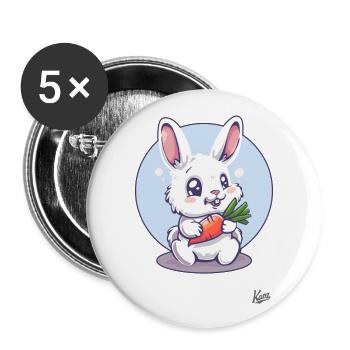 Süß, lustig, glücklicher Hase mit Karotte - Buttons groß 56 mm (5er Pack) - Weiß - Vorne