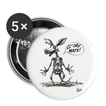 Australisches Schweine-Känguru-Skelett: G’Day Mate - Buttons groß 56 mm (5er Pack) - Weiß - Vorne