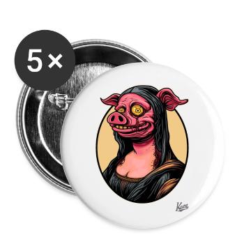 Le portrait de Mona, le cochon zombie Lisa - Lot de 5 grands badges (56 mm) - blanc - Devant