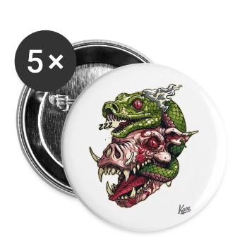 Zombie Pig Head Snake Skull - Buttons large 2.2''/56 mm (5-pack) - white - Front