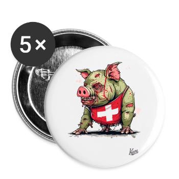 Drapeau suisse : Cochon zombie - Lot de 5 grands badges (56 mm) - blanc - Devant