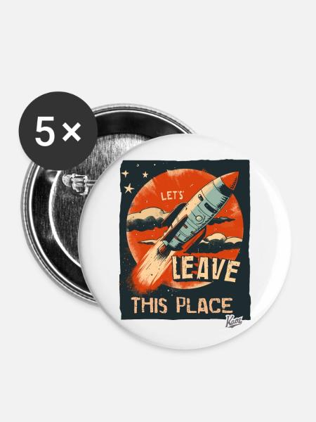 Let's get out of here with a rocket - Buttons large 2.2''/56 mm (5-pack) - white