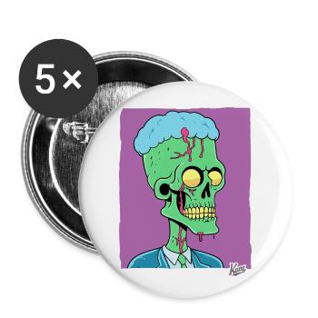 Grüner Zombie Punk Totenkopf Manager - Buttons groß 56 mm (5er Pack) - Weiß - Vorne