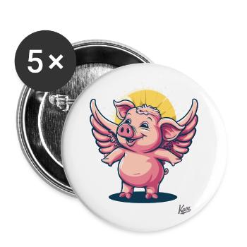 pink angel pig with wings - Buttons large 2.2''/56 mm (5-pack) - white - Front