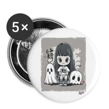 Jolie fille chibi du Japon et fantômes - Lot de 5 grands badges (56 mm) - blanc - Devant