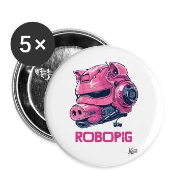 Robo-Pig: The Cybernetic Robot Pig - Buttons large 2.2''/56 mm (5-pack) - white - Front