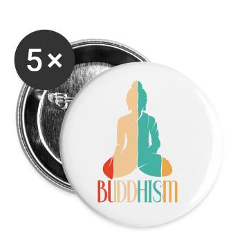 Statue bouddhiste rétro symbole prêtre bouddhisme - Lot de 5 grands badges (56 mm) - blanc - Devant