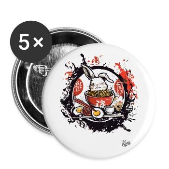 Eier, Nudeln und Hase mit japanischem Ramen - Buttons groß 56 mm (5er Pack) - Weiß - Vorne