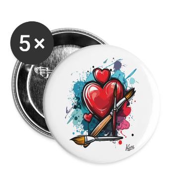 Painter's brushes and hearts for art - Buttons large 2.2''/56 mm (5-pack) - white - Front
