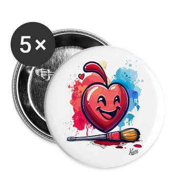 A brush, a smile and a heart for art - Buttons large 2.2''/56 mm (5-pack) - white - Front