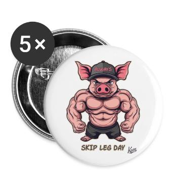 Muscle Bodybuilder Pig : Sautez à nouveau la journée des jambes - Lot de 5 grands badges (56 mm) - blanc - Devant