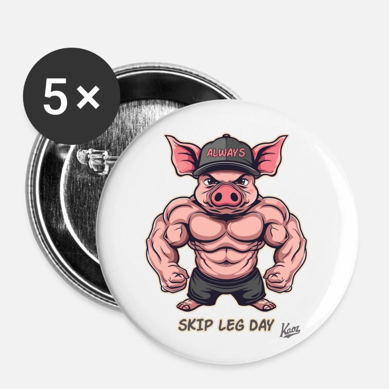 Muscle Bodybuilder Pig: Skip Leg Day Again - Buttons large 2.2''/56 mm (5-pack) - white