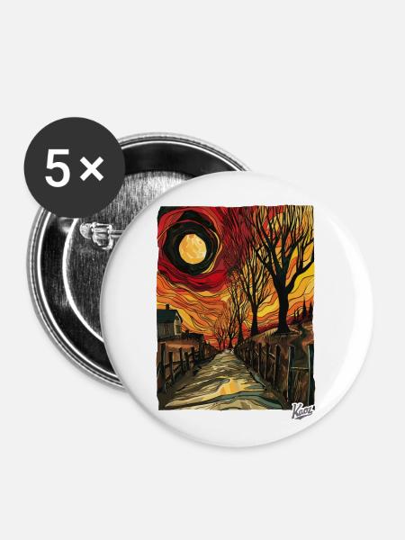 Gemälde eines Feldwegs mit Sonne - Buttons groß 56 mm (5er Pack) - Weiß