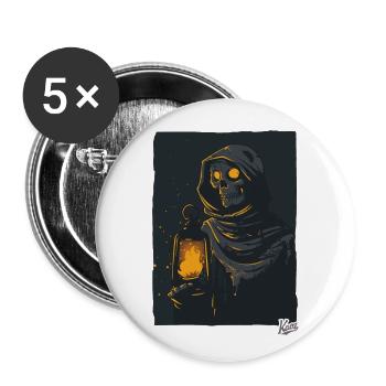 Dunkler Sensenmann mit Öllampe - Buttons groß 56 mm (5er Pack) - Weiß - Vorne