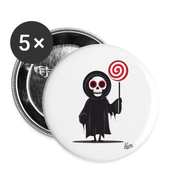 Sensenmann hält riesigen Lolli Lutscher - Buttons groß 56 mm (5er Pack) - Weiß - Vorne