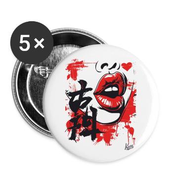 Coeurs japonais : embrasser la bouche et les lèvres - Lot de 5 grands badges (56 mm) - blanc - Devant